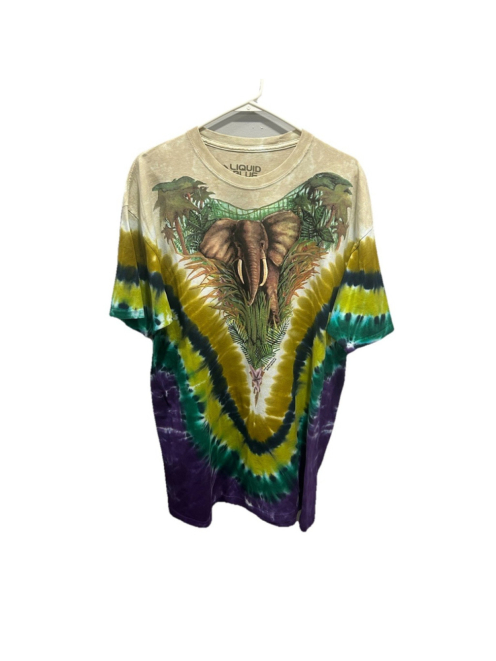 Liquid Blue Unisex 2XL Multicolor Tie-Dye Elephant Graphic Crew Neck Tee